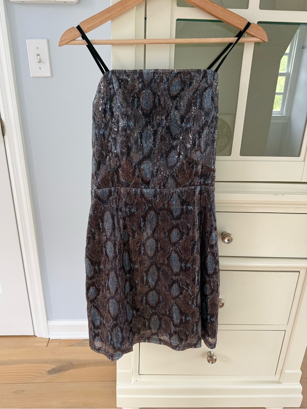 J.O.A. Sequin Snake-Print Mini Dress